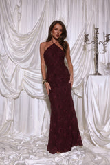 The Fashion Muse Halter Maxi Dress Plum
