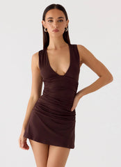 Cherry Sky Mini Dress - Chocolate